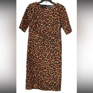 J. Crew Women’s Dress 6 Brown Red Leopard Print Straight Stretch Lined Midi